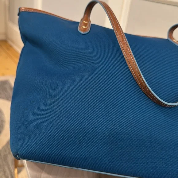 Coach Bag Canvas and Leather Trimmed Blue and Brown Tote - Picture 11 of 17